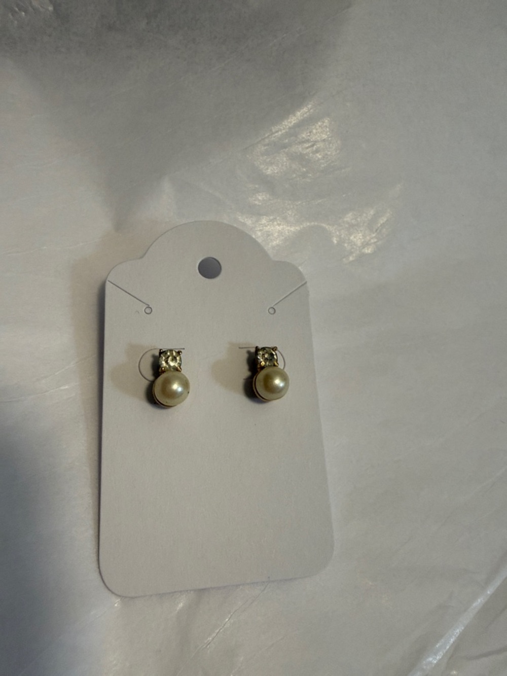 Avon Gold-Tone Ivory Pearl and CZ Stud Earrings